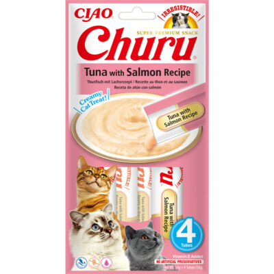 Ласощі для котів INABA "Churu" з тунцем і лососем, 4x14 г