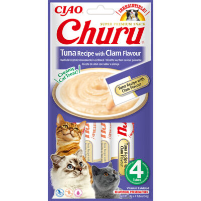 Ласощі для котів INABA Churu з тунцем і молюсками, 4x14 г