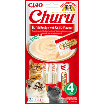Ласощі INABA "Churu" для котів, тунець/краб, 414 г