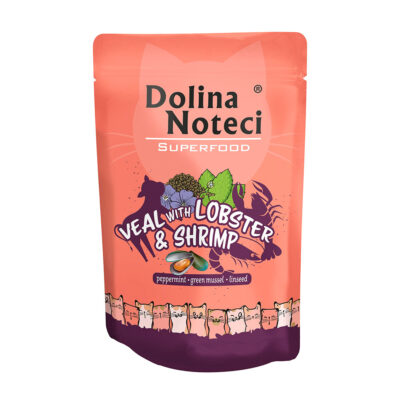 Пауч Dolina Noteci Superfood для котів з телятиною,лобстером і креветкою, 85 г