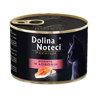 Корм конс. Dolina Noteci Premium для котів, м'ясні шматочки в соусі з лососем, 185 г