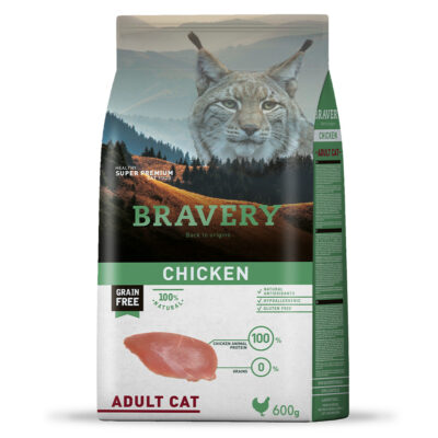 BRAVERY Chicken Adult Cat, сухий корм для котів, з куркою, 600г