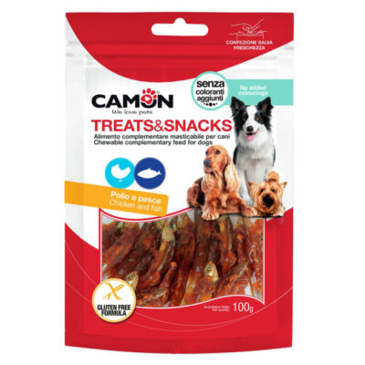 Ласощі м'ясні рулетики курячі з рибкою CAMON, 100 г, 6-9 см