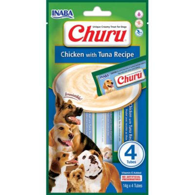 Ласощі INABA "Churu" для собак, вершковий мус в стіках, курка/тунець 820 гр (8 шт.уп.) (48 шт в ящ.)