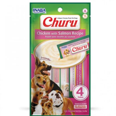 Ласощі INABA "Churu" для собак, вершковий мус в стіках, курка/лосось 820 гр (8 шт.уп.) (48 шт в ящ.)