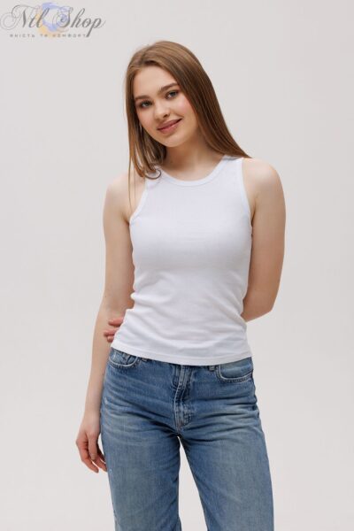 Майка жіноча топ в рубчик 33-2138 білий 5-XL