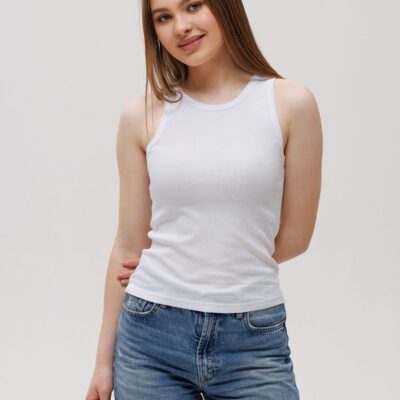 Майка жіноча топ в рубчик 33-2138 білий 6-XXL