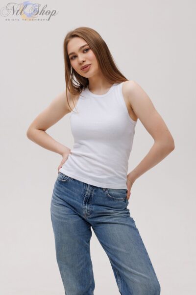 Майка жіноча топ в рубчик 33-2138 білий 6-XXL