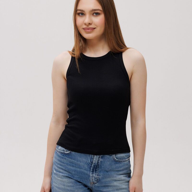 Майка жіноча топ в рубчик 33-2138 чорний 6-XXL