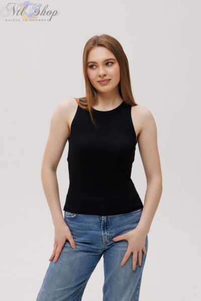 Майка жіноча топ в рубчик 33-2138 чорний 6-XXL