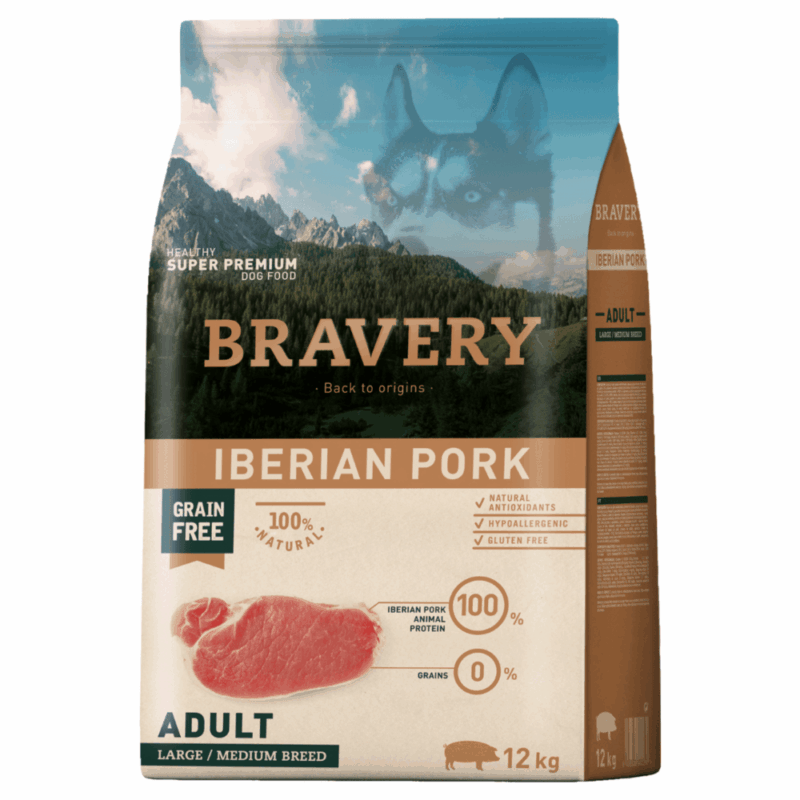 BRAVERY Iberian Pork для собак серед. та великих 12кг