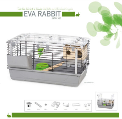 Клітка для кролів EVA VIP GREY/BLACK, 79x45x52 см, з дерев'яним будиночком, метал, пластик 37.4