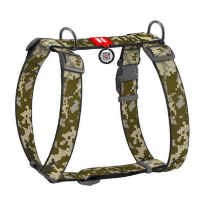 Анатомічна шлея WAUDOG Nylon H-подібна малюнок "Мілітарі" для собак, XL, А 56-95 см, В 68-110 см, Ш 35 мм