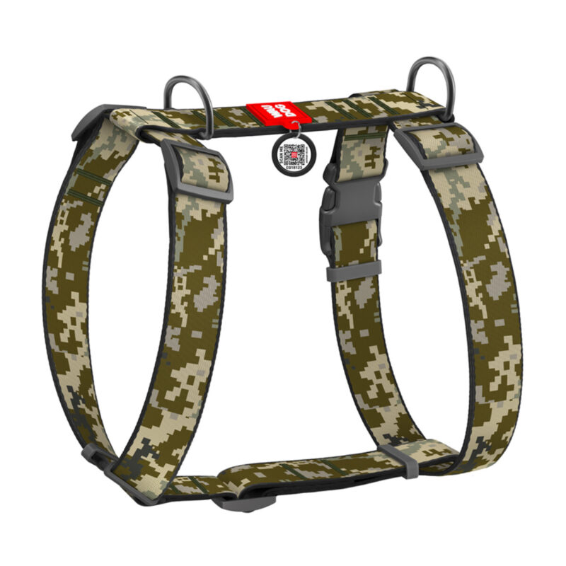 Анатомічна шлея WAUDOG Nylon H-подібна малюнок "Мілітарі" для собак, XL, А 56-95 см, В 68-110 см, Ш 35 мм
