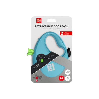 Повідець-рулетка WAUDOG R-leash, світловідбивна стрічка, M, до 20 кг, 5 м, блакитний 3