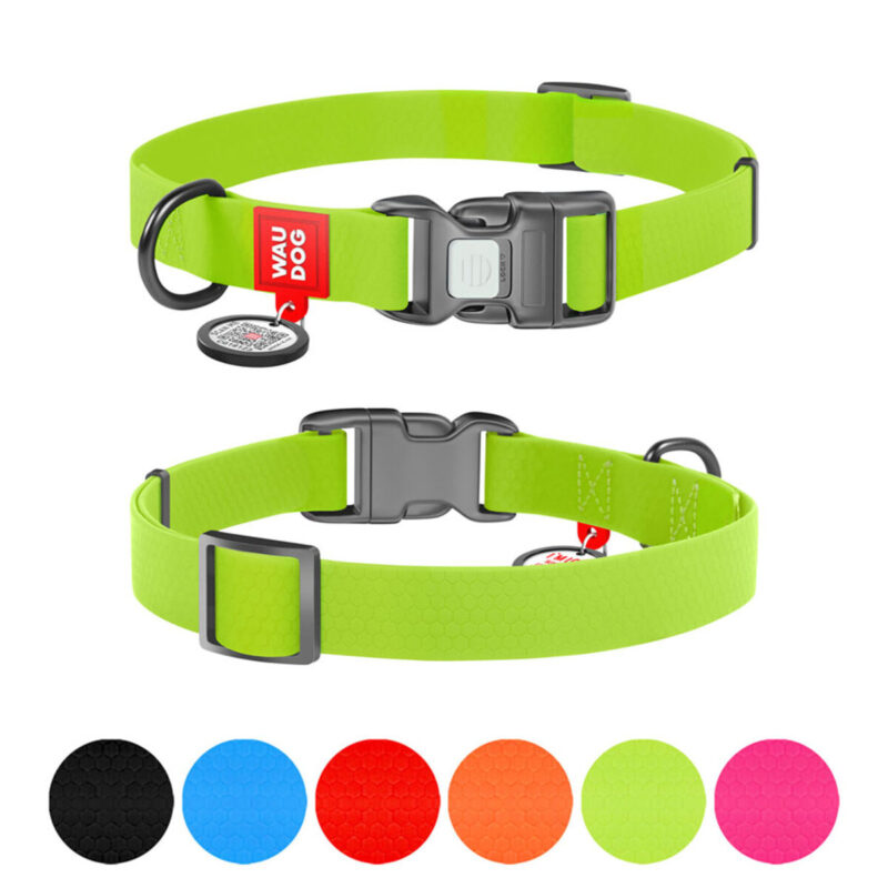 Нашийник для собак WAUDOG Waterproof водостійкий з QR паспортом, 15 мм ширина, 25-35 см довжина, салатовий