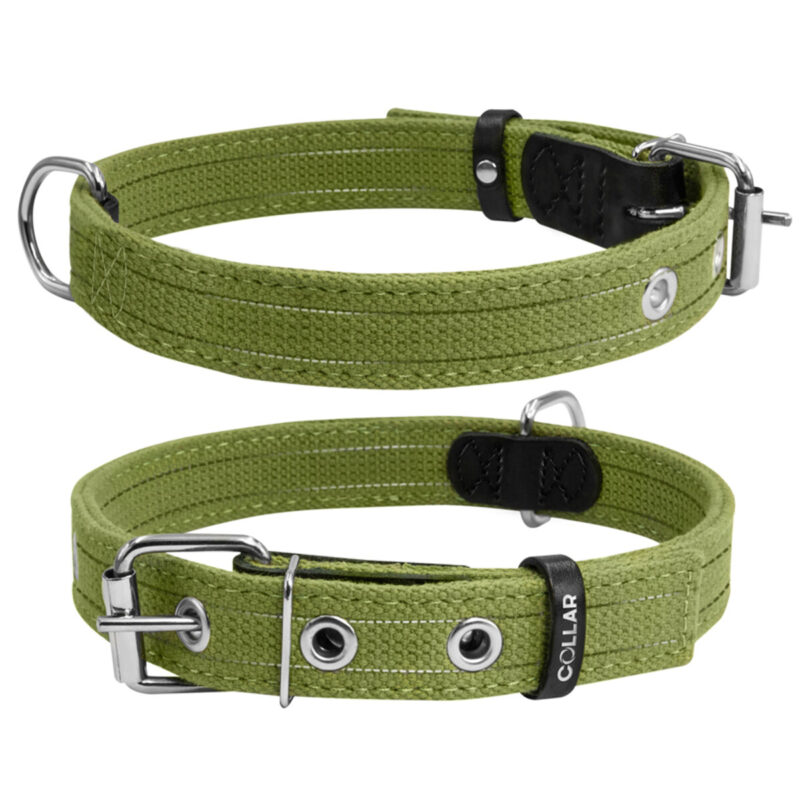 Нашийник для собак CoLLaR бавовняна тасьма, подвійний, зелений, 41-53 см, 25 мм