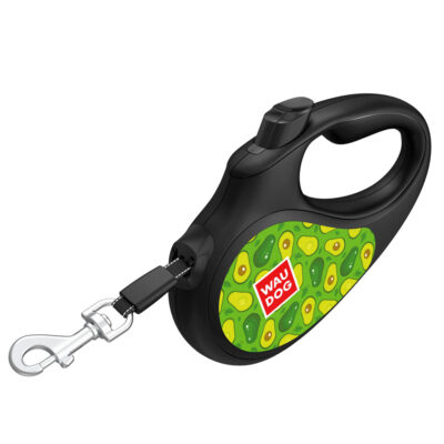 Повідець-рулетка для собак WAUDOG R-leash, з малюнком "Авокадо", S, до 15 кг, 5 м, світловідбиваюча стрічка, чорний 4
