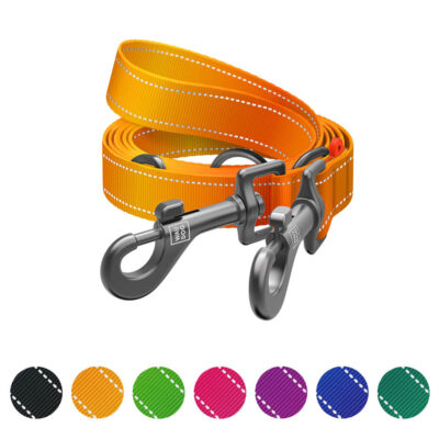 Повідець-перестібка WAUDOG Nylon Mono, світловідбивний, для собак, М, Ш 20 мм, Дов 300 см, помаранчевий
