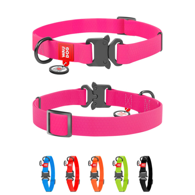 Нашийник для собак WAUDOG Waterproof, водостійкий, метал. пряжка, 25 мм, 34-49 см, рожевий