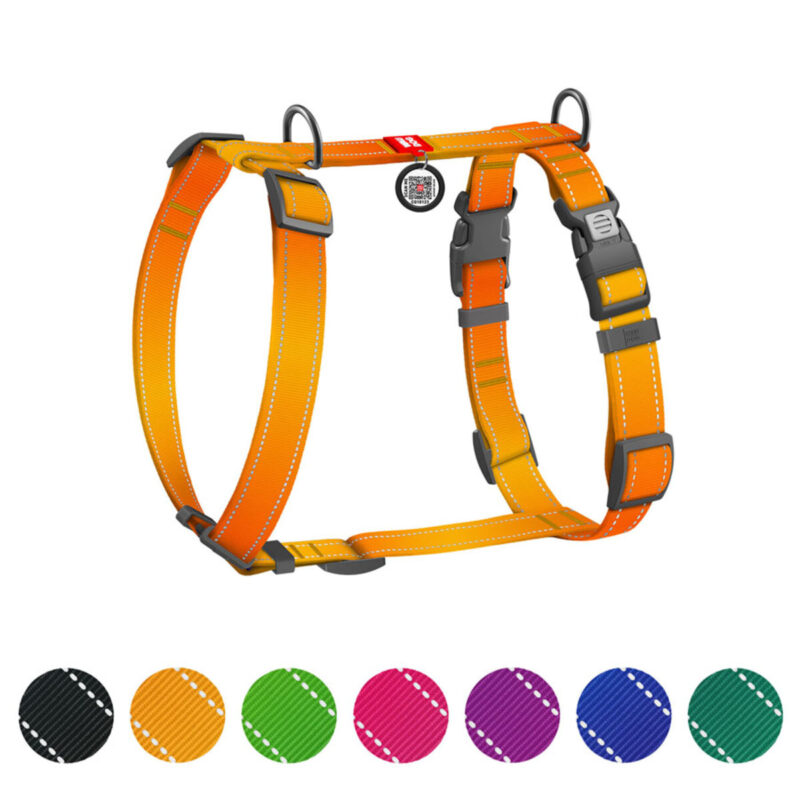 Шлея анатомічна WAUDOG Nylon Mono H-подібна для собак, помаранчева, обхват 38-60 см, ширина 20 мм