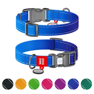 Нашийник для собак WAUDOG Nylon Mono, світловідбивний, S, Дов 25-35 см, Ш 15 мм, нейлон, синій