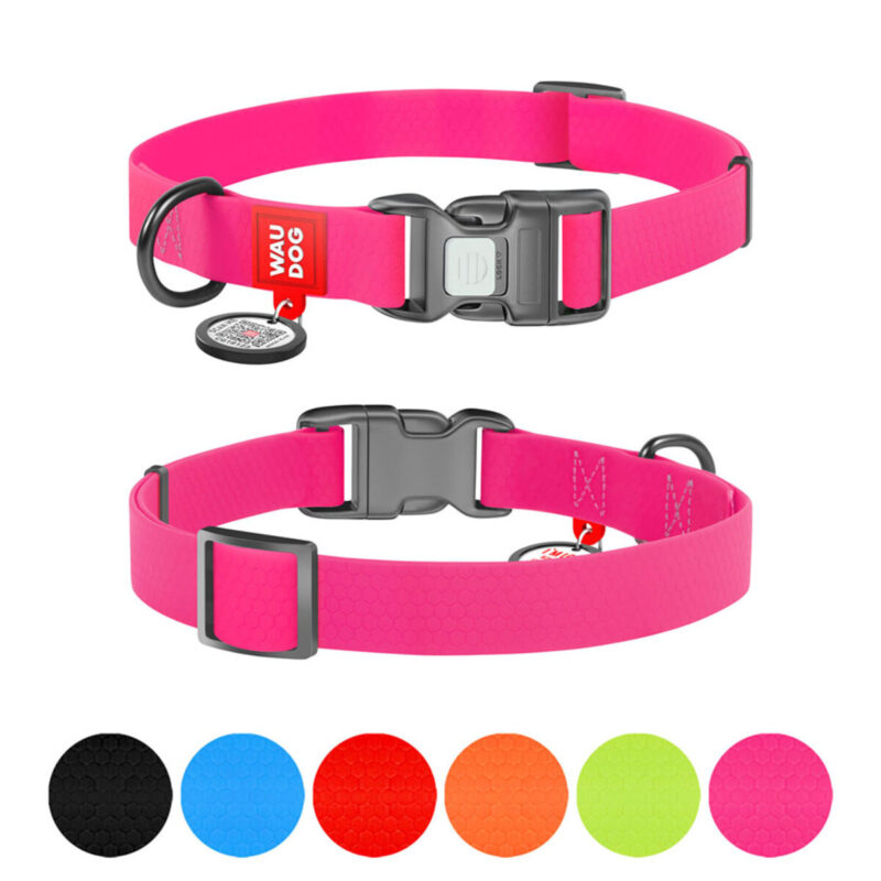 Нашийник для собак WAUDOG Waterproof з QR паспортом, 15 мм, 25-35 см, рожевий