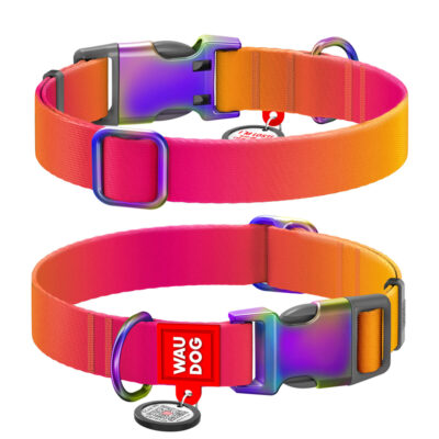 Нашийник для собак WAUDOG Nylon Recycled з QR паспортом, градієнт, S, Ш 15 мм, Довж 25-35 см, помаранчевий