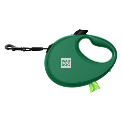Повідець-рулетка WAUDOG R-leash L, до 40 кг, 5 м, з контейнером для пакетів, світловідбиваюча стрічка, зелений 4