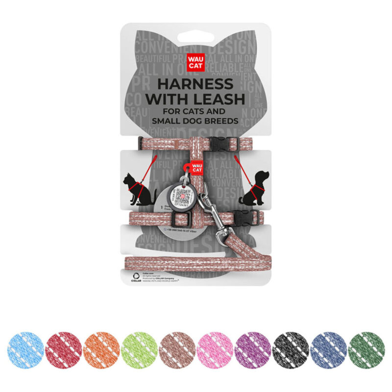 Шлея з повідцем WAUCAT Re-cotton світловідбиваюча для котів, відновлена бавовна, ХS, Д 122 см, Ш 10 мм