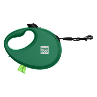 Повідець-рулетка WAUDOG R-leash L, до 40 кг, 5 м, з контейнером для пакетів, світловідбиваюча стрічка, зелений 2