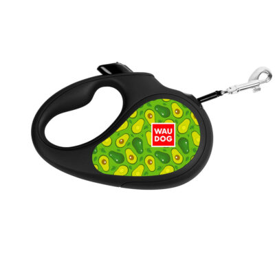 Повідець-рулетка для собак WAUDOG R-leash, з малюнком "Авокадо", S, до 15 кг, 5 м, світловідбиваюча стрічка, чорний