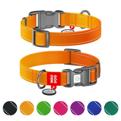 Нашийник для собак WAUDOG Nylon Mono, світловідбивний, XL, помаранчевий, нейлон, 25 мм, 37-58 см