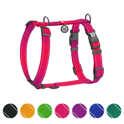 Шлея анатомічна H-подібна WAUDOG Nylon Mono для собак, світловідбивна, р. М, Ш 20 мм, А 38-60 см, В 45-60 см, рожевий