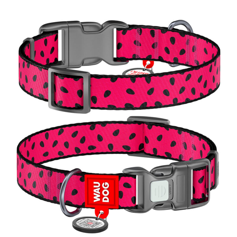 Нашийник для собак WAUDOG Nylon, кавун, нейлон, ширина 25 мм, довжина 37-58 см