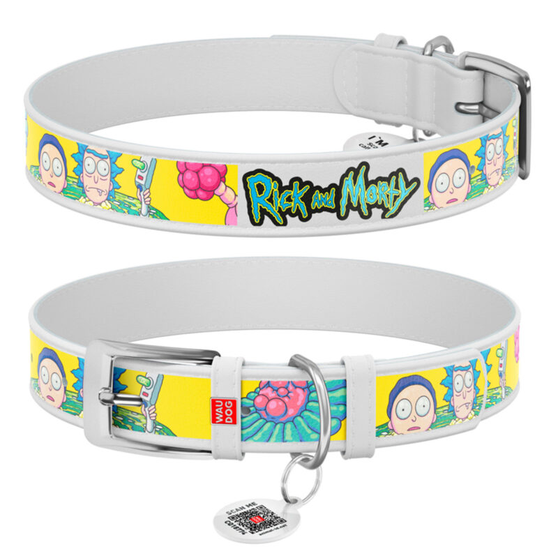 Нашийник для собак WAUDOG Design шкіряний з QR паспортом "Рік та Морті 1", L, 25 мм, 38-49 см