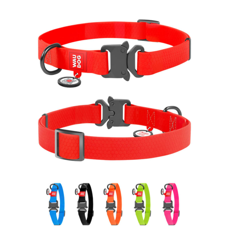 Нашийник для собак WAUDOG Waterproof з QR паспортом, 25 мм, 34-49 см, червоний