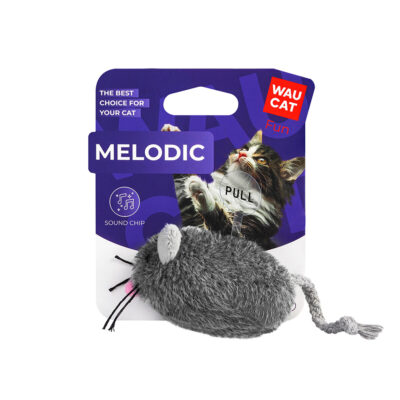 Іграшка для котів WAUCAT Fun Melodic Мишка зі звуковим чипом, штучне хутро, 130 мм 2