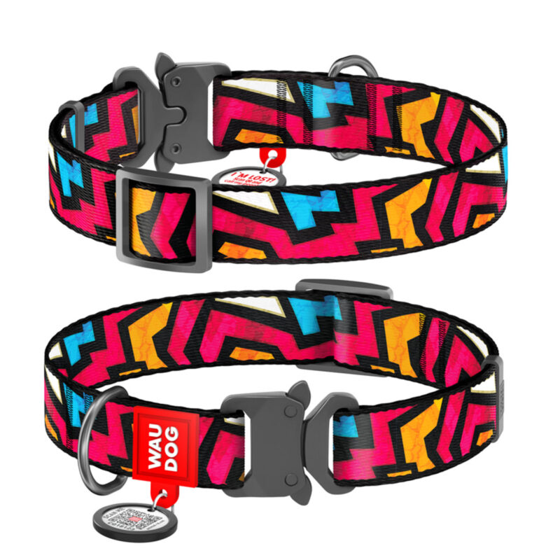 Нашийник WAUDOG Nylon для собак 15 мм, Довжина 25-35 см, дизайн "Графіті", металевий фастекс