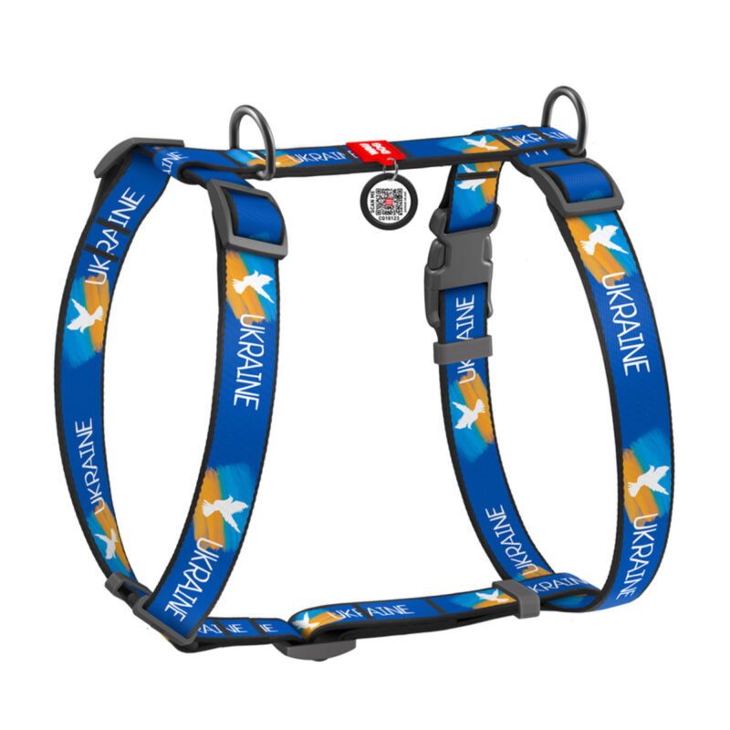 Шлея анатомічна H-подібна WAUDOG Nylon "Прапор", для собак, М, нейлон, Ш 20 мм, А 42-68 см, В 50-80 см