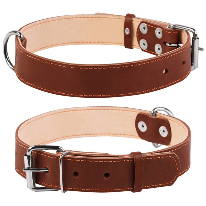Нашийник CoLLaR подвійний шкіряний для собак L 48-63 см, ширина 35 мм, коричневий