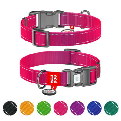 Нашийник для собак WAUDOG Nylon Mono, світловідбивний, S, 15 мм ширина, 25-35 см довжина, нейлон, рожевий