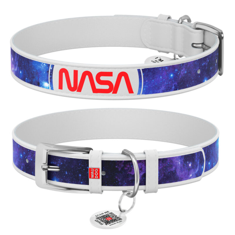 Нашийник шкіряний WAUDOG Design NASA21, білий, XL, Д 46-59 см, Ш 35 мм