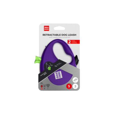 Повідець-рулетка WAUDOG R-leash S, 3 м, до 12 кг, фіолетовий, з контейнером для пакетів і світловідбиваючою стрічкою 3