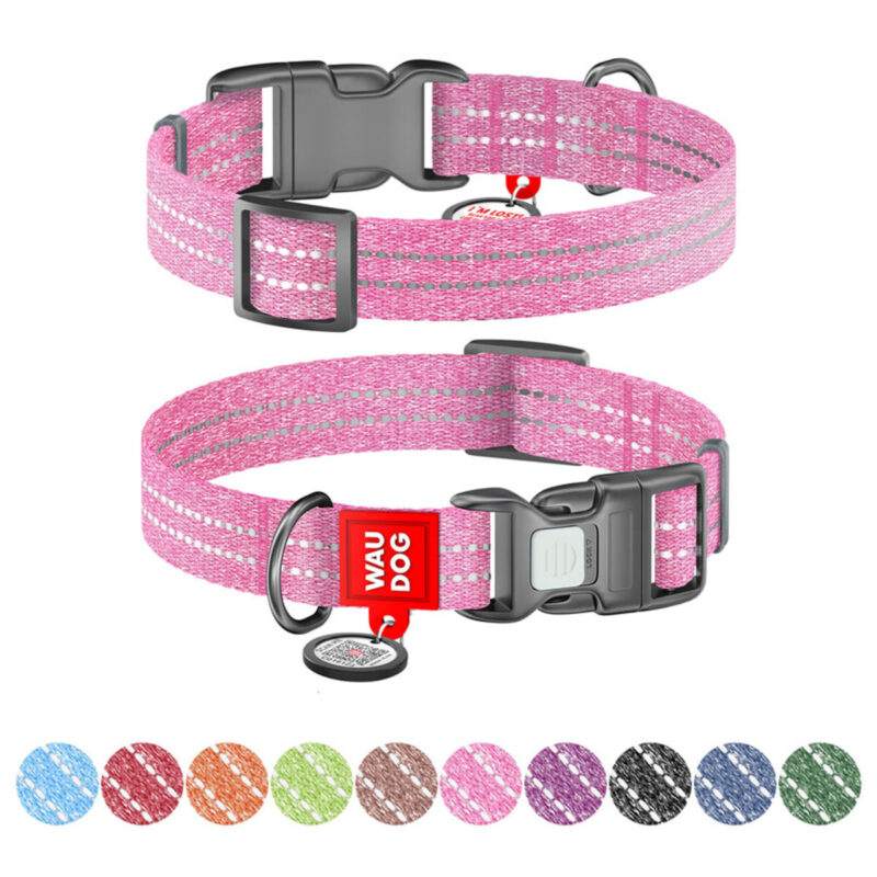 Нашийник WAUDOG Re-cotton з QR паспортом, відновлена бавовна, 20 мм × 28-40 см, рожевий