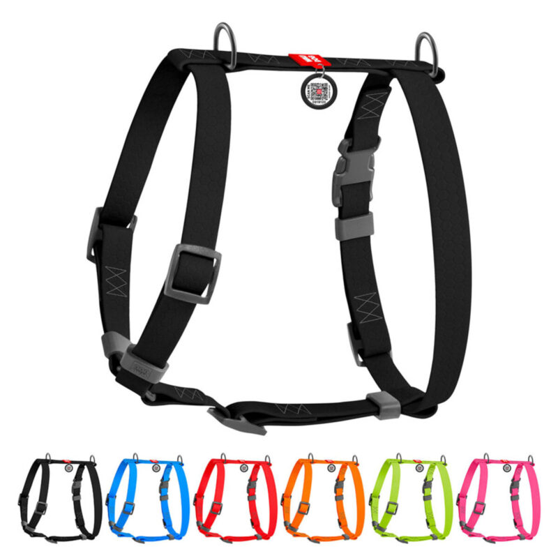 Шлея анатомічна WAUDOG Waterproof Н-подібна для собак чорна, Collartex, обхват 28-42 см, ширина 15 мм