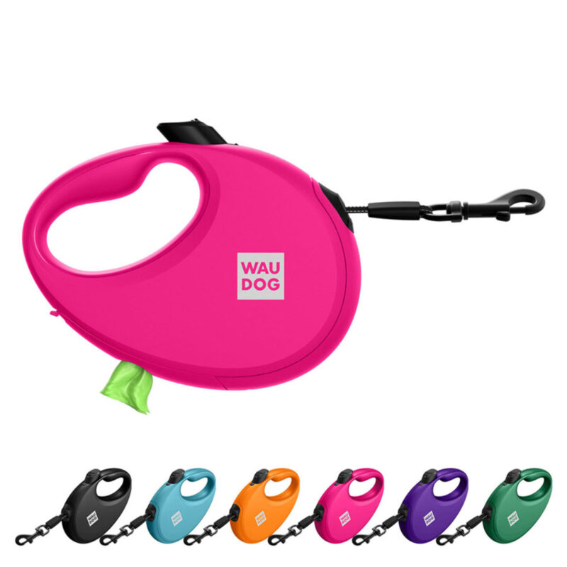 Повідець-рулетка WAUDOG R-leash, L, 5 м, до 40 кг, пластик, рожевий