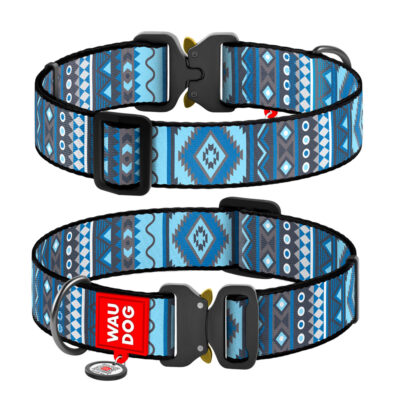 Нашийник для собак WAUDOG Nylon, етно синій, XXL, 46-70 см, ширина 35 мм