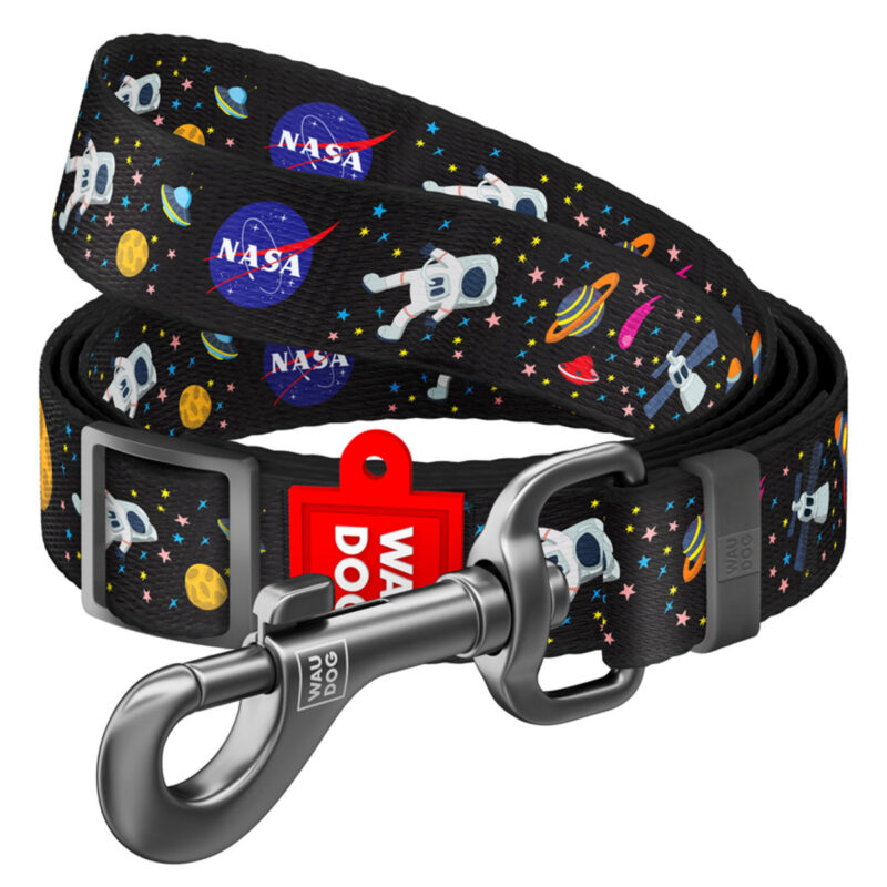 Повідець для собак WAUDOG Nylon, регульований, малюнок "NASA", 25 мм×152-183 см