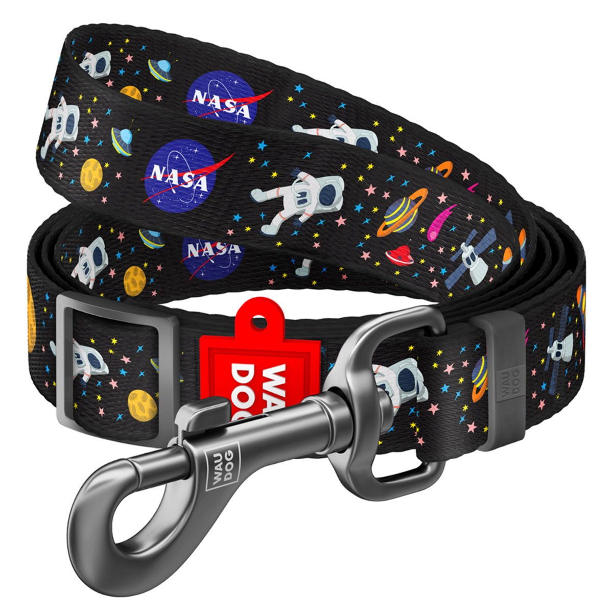Повідець для собак WAUDOG Nylon, регульований, малюнок "NASA", 25 мм×152-183 см Повідець для собак WAUDOG Nylon, регульований, малюнок "NASA", 25 мм×152-183 см